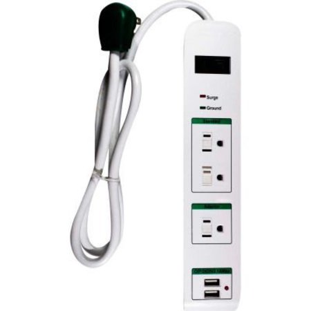 GOGREEN Surge Protected Power Strip W/USB Ports, 3 Outlets, 15A, 1200 Joules, 3' Cord GG-13103USB